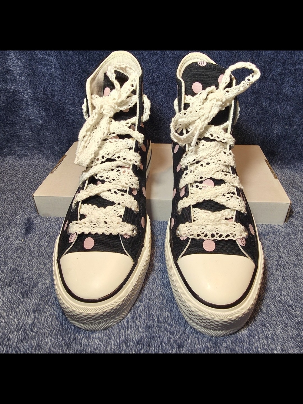 Converse High Top Sneakers - Black with Pink Polka Dots - Picture 3 of 6